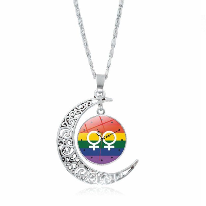 Rainbow LGBT Pride Crescent Moon Charm Necklace 